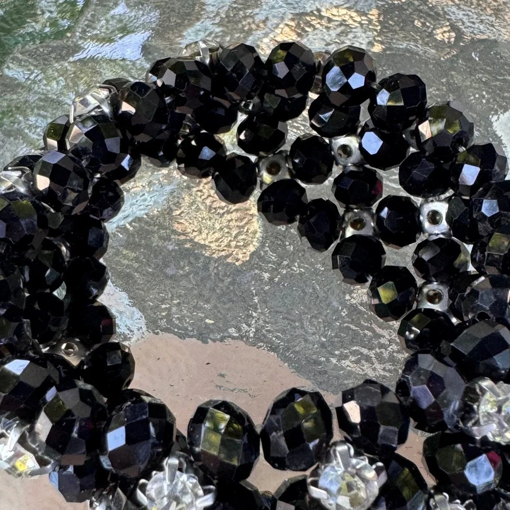 Beaded Stretch Bracelet Black‎ Faceted Crystal Rhinestone Statement Jewelry